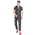 Black Printed Sleepwear Set (Get Free Face Mask Inside)