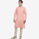 Men Pink Cotton Solid Mandarin Collar Ethnic Kurtas