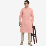 Men Pink Cotton Solid Mandarin Collar Ethnic Kurtas