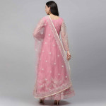 Pink & Beige Net Embroidered Semi-Stitched Dress Material